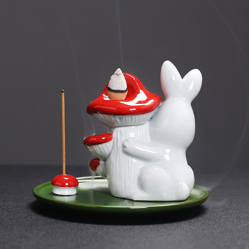 Brûleur d'encens en céramique Année du Lapin avec motif de lapin