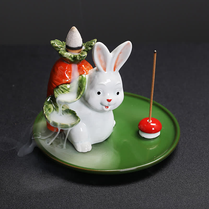 Brûleur d'encens en céramique Année du Lapin avec motif de lapin