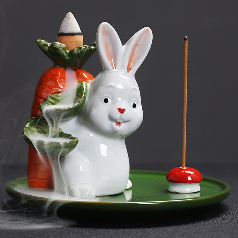 Brûleur d'encens en céramique Année du Lapin avec motif de lapin