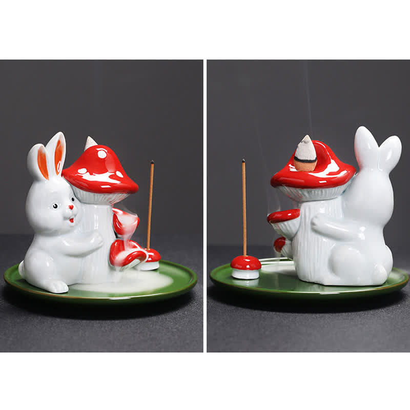 Brûleur d'encens en céramique Année du Lapin avec motif de lapin