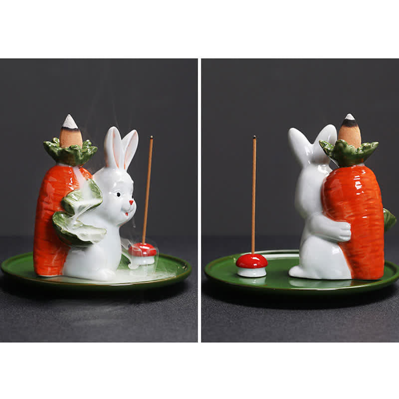 Brûleur d'encens en céramique Année du Lapin avec motif de lapin