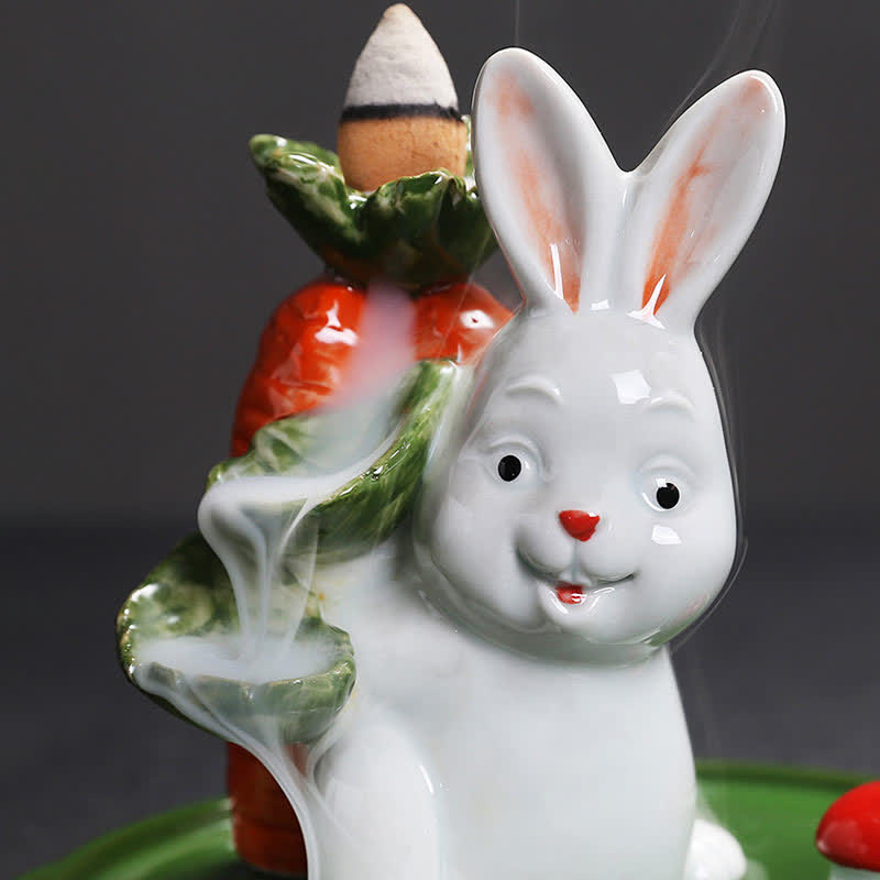 Brûleur d'encens en céramique Année du Lapin avec motif de lapin