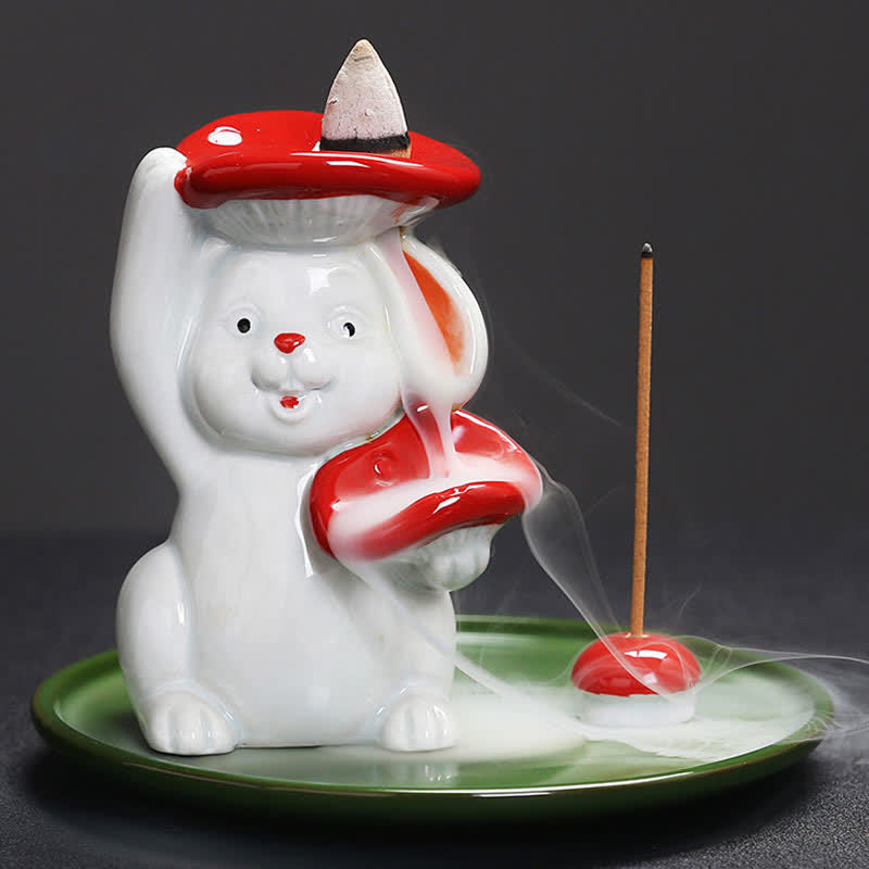 Brûleur d'encens en céramique Année du Lapin avec motif de lapin