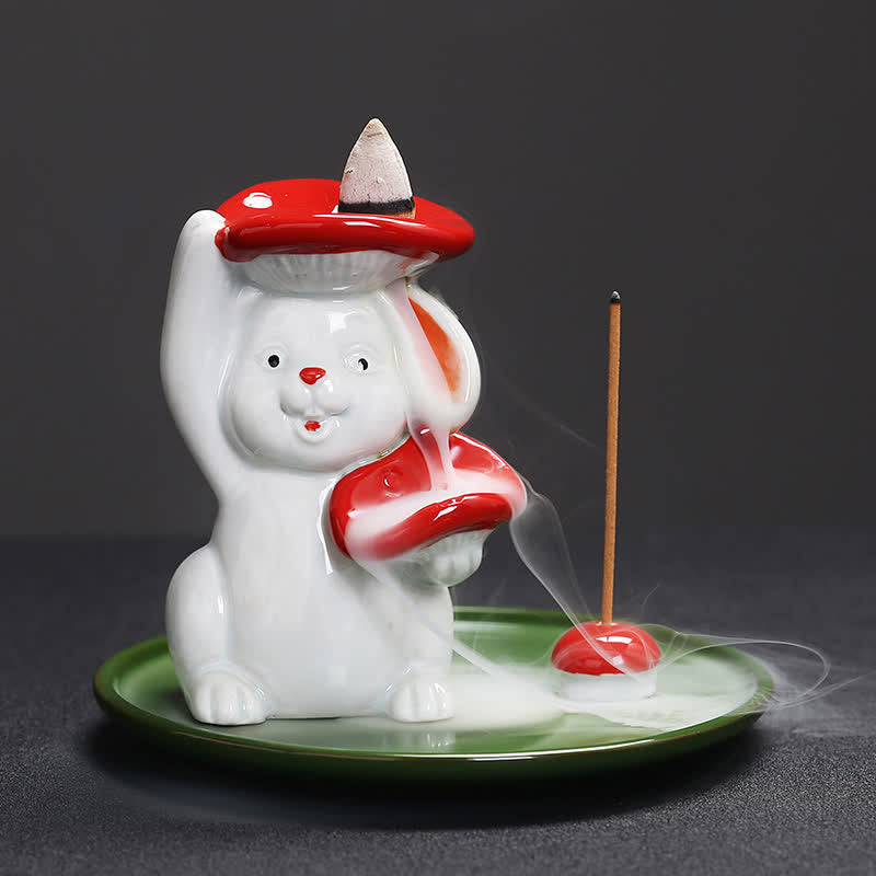 Brûleur d'encens en céramique Année du Lapin avec motif de lapin