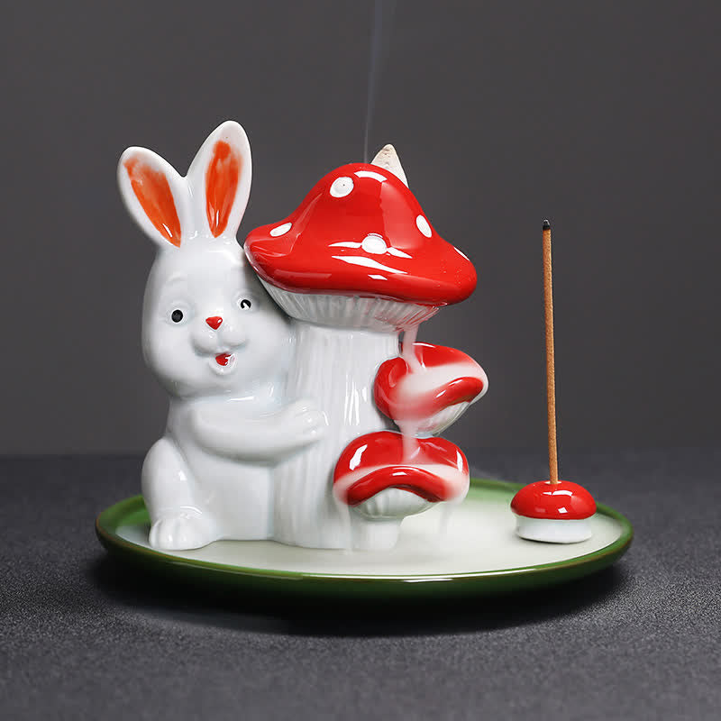 Brûleur d'encens en céramique Année du Lapin avec motif de lapin