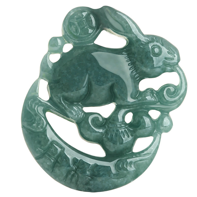 Collier croissant de lune porte-bonheur en jade de l'année du lapin
