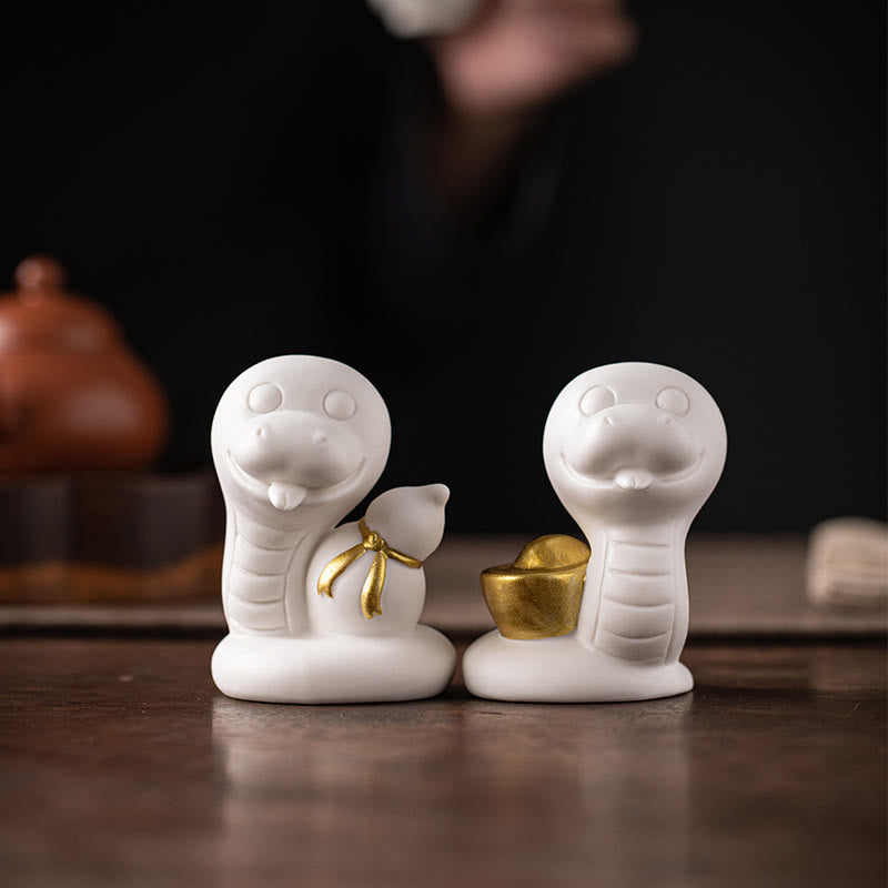 Figurine en céramique de la calebasse et du lingot de l'Année du Serpent