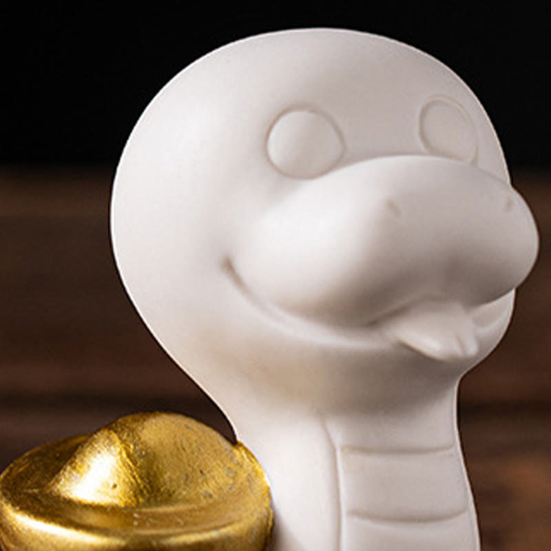 Figurine en céramique de la calebasse et du lingot de l'Année du Serpent