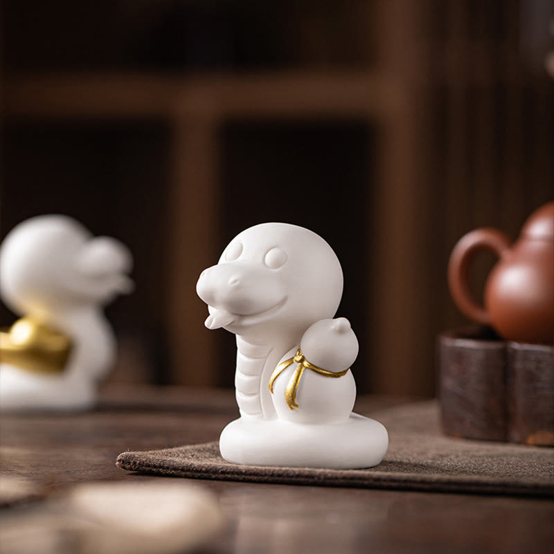 Figurine en céramique de la calebasse et du lingot de l'Année du Serpent