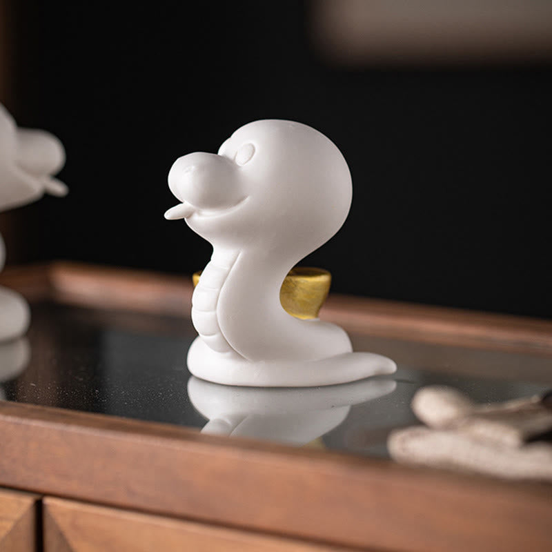 Figurine en céramique de la calebasse et du lingot de l'Année du Serpent