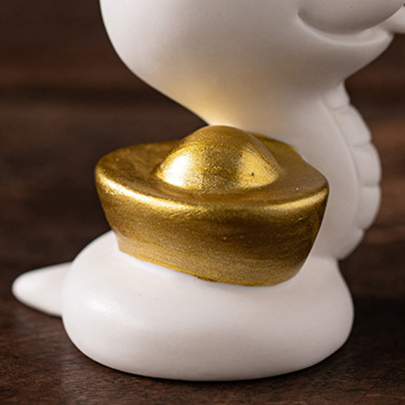Figurine en céramique de la calebasse et du lingot de l'Année du Serpent