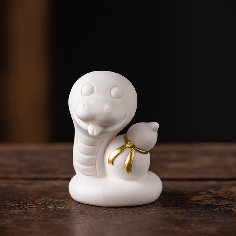Figurine en céramique de la calebasse et du lingot de l'Année du Serpent