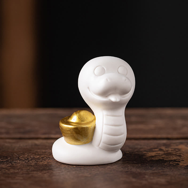 Figurine en céramique de la calebasse et du lingot de l'Année du Serpent