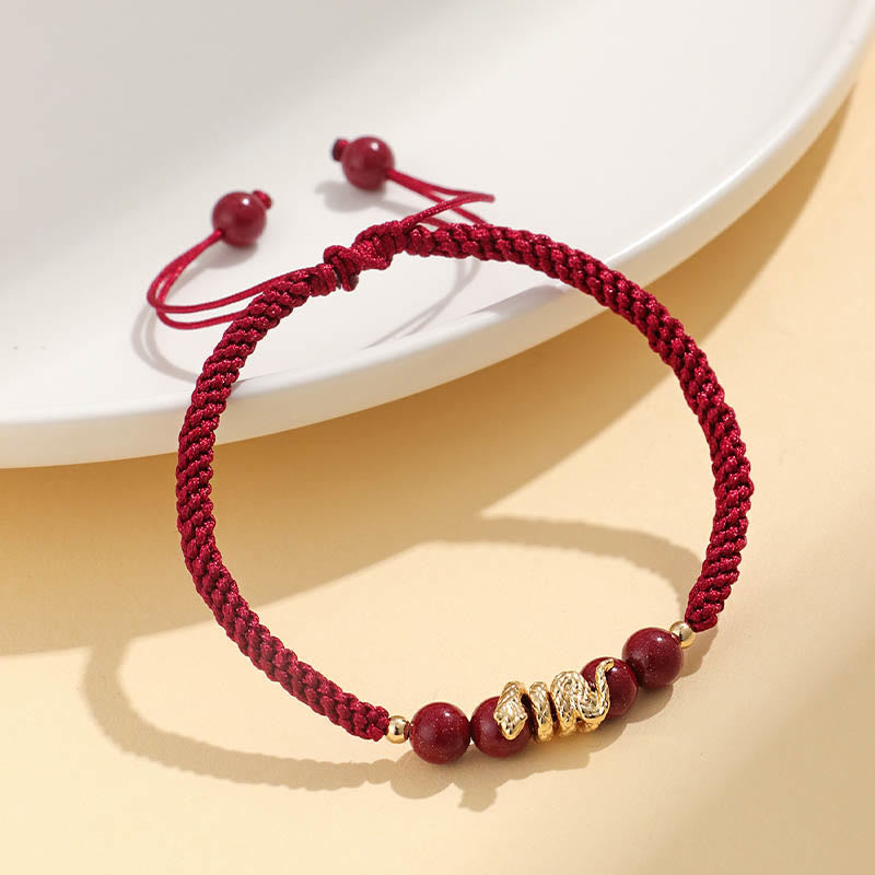 Bracelet de protection en cinabre Année du Serpent avec cordon rouge