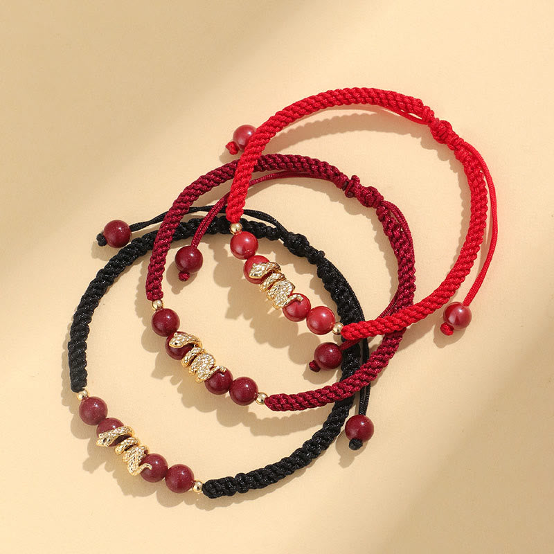 Bracelet de protection en cinabre Année du Serpent avec cordon rouge