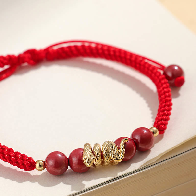 Bracelet de protection en cinabre Année du Serpent avec cordon rouge