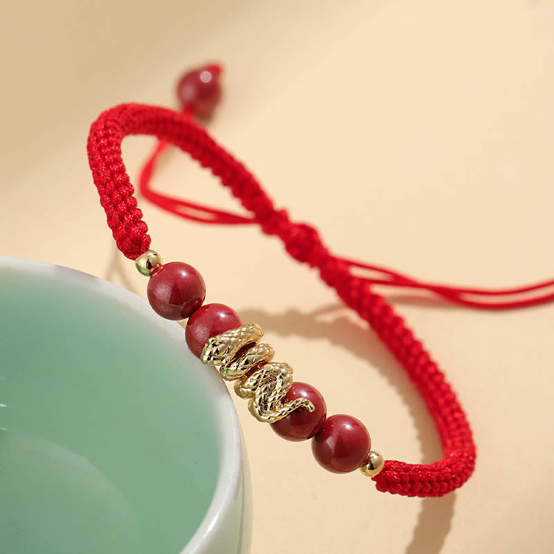 Bracelet de protection en cinabre Année du Serpent avec cordon rouge