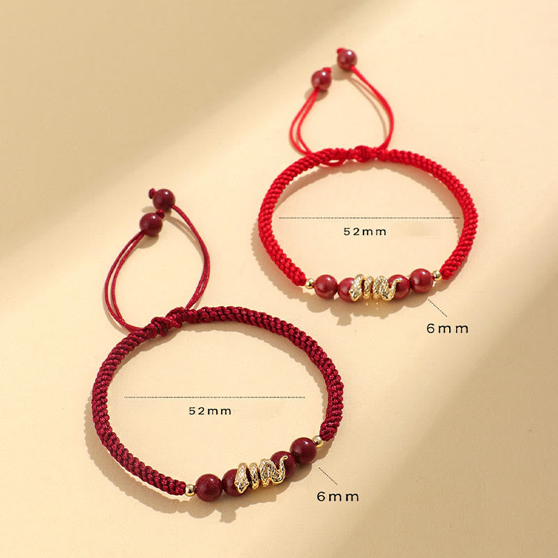 Bracelet de protection en cinabre Année du Serpent avec cordon rouge