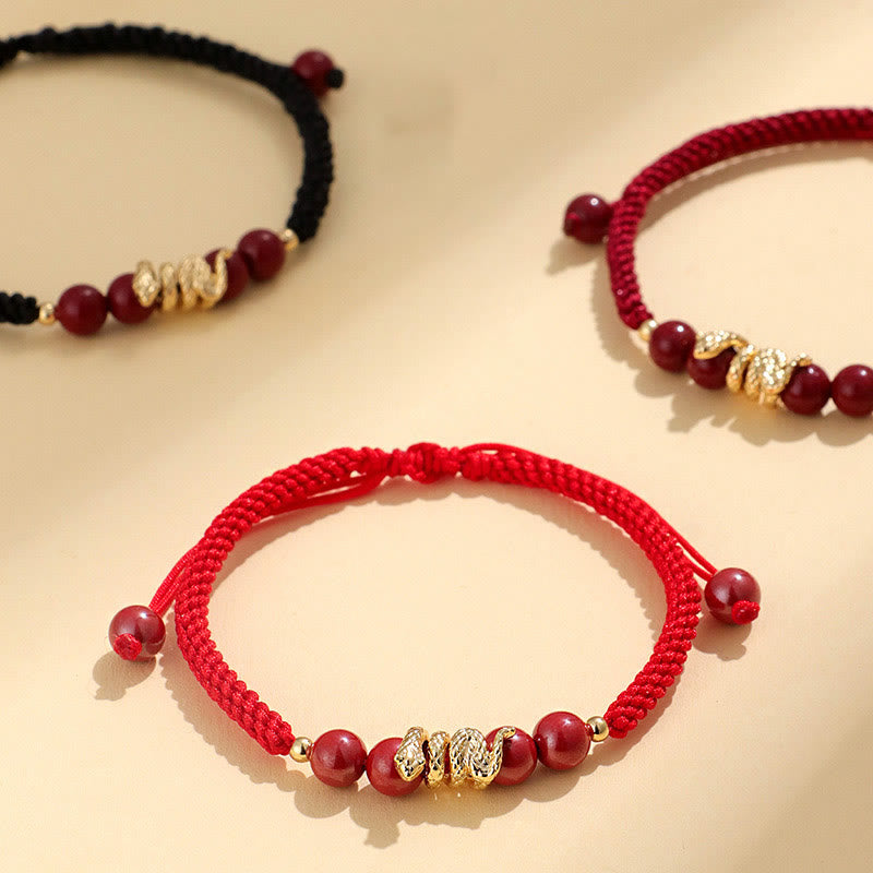 Bracelet de protection en cinabre Année du Serpent avec cordon rouge