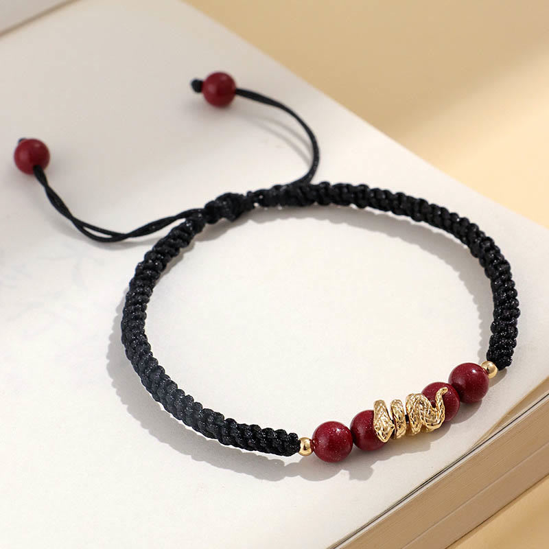 Bracelet de protection en cinabre Année du Serpent avec cordon rouge