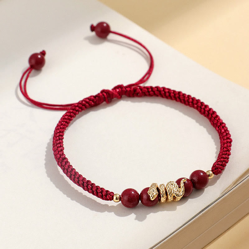 Bracelet de protection en cinabre Année du Serpent avec cordon rouge