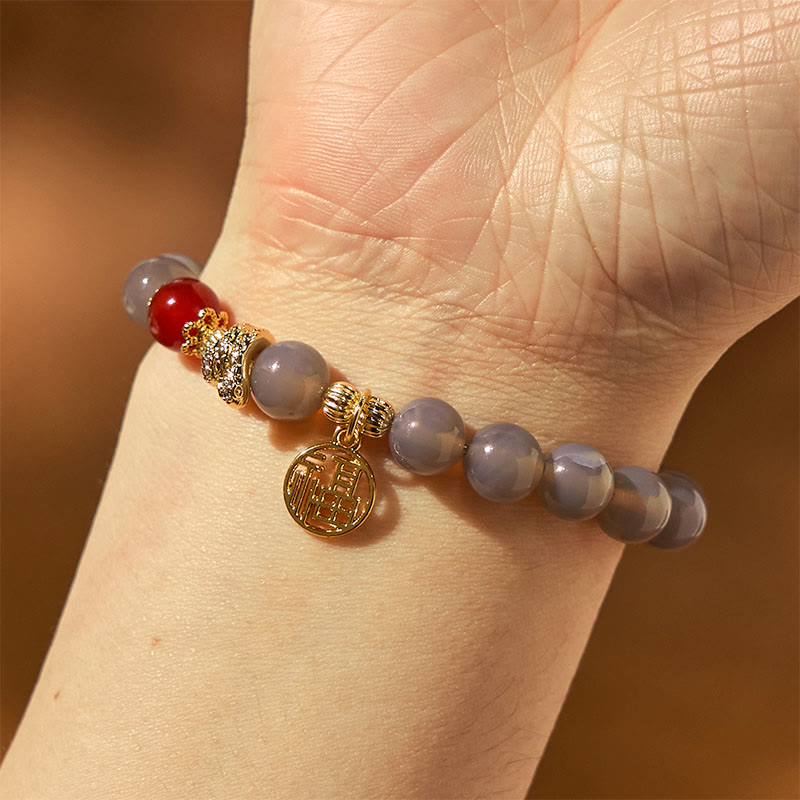 Bracelet Fu en agate grise de l'année du serpent pour la positivité