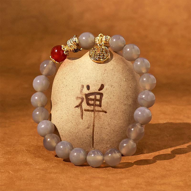 Bracelet Fu en agate grise de l'année du serpent pour la positivité
