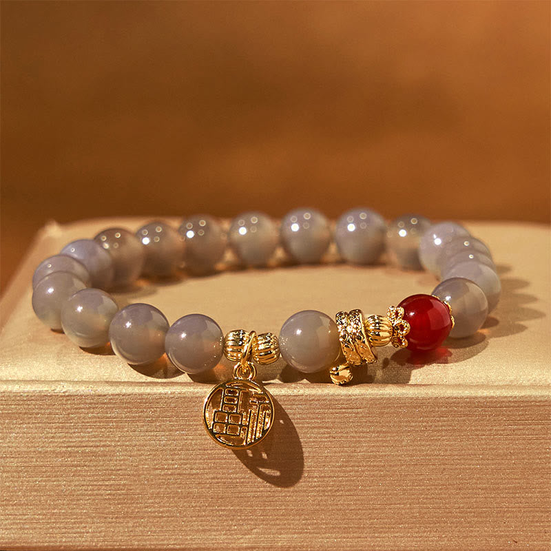 Bracelet Fu en agate grise de l'année du serpent pour la positivité