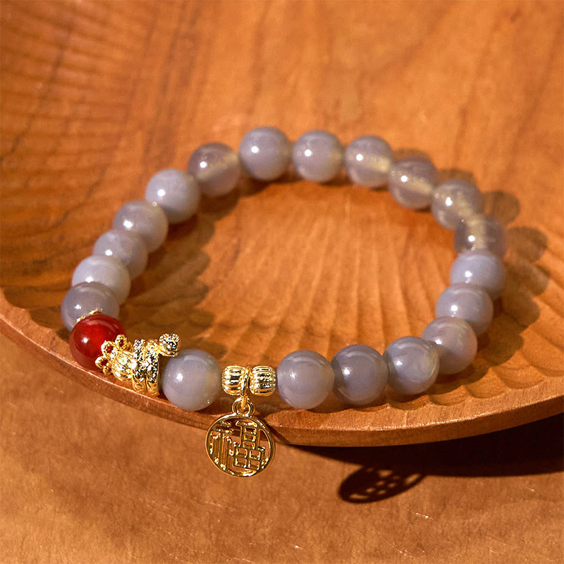 Bracelet Fu en agate grise de l'année du serpent pour la positivité