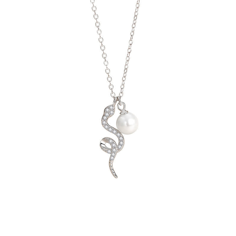 Collier de perles Année du Serpent en argent sterling 925 et or