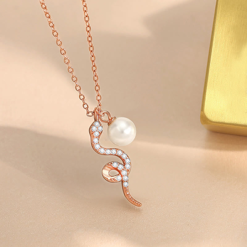 Collier de perles Année du Serpent en argent sterling 925 et or