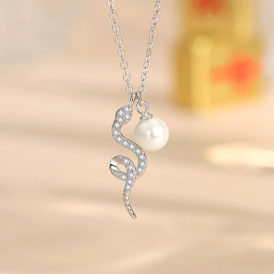 Collier de perles Année du Serpent en argent sterling 925 et or