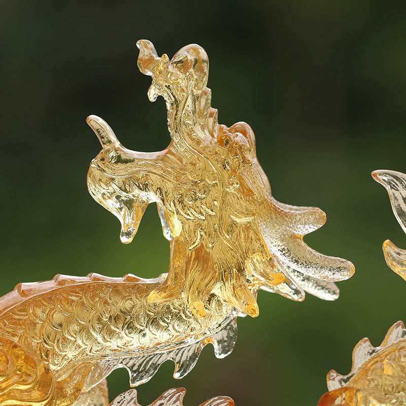 Figurine d'animal spirituel en cristal Liuli Dragon jaune 8"