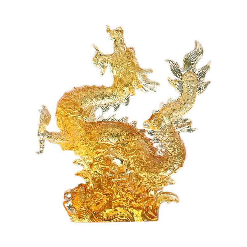 Figurine d'animal spirituel en cristal Liuli Dragon jaune 8"