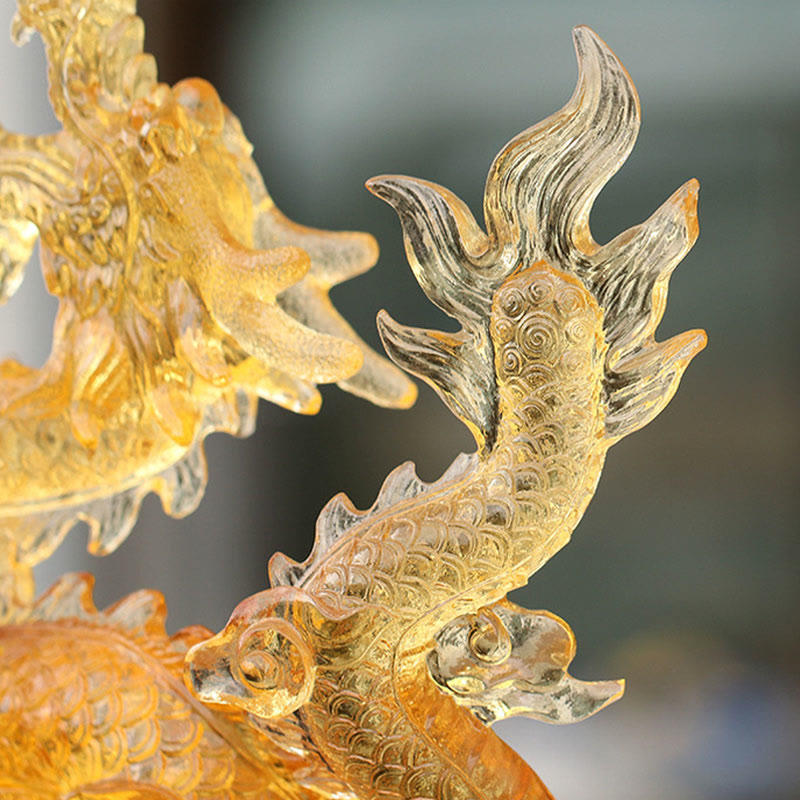 Figurine d'animal spirituel en cristal Liuli Dragon jaune 8"