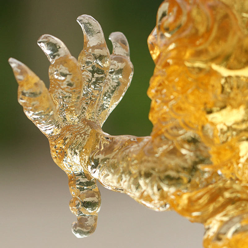 Figurine d'animal spirituel en cristal Liuli Dragon jaune 8"