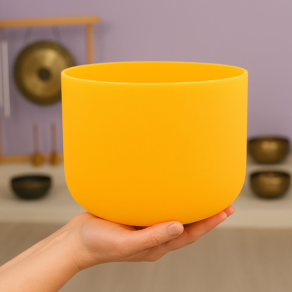 Bol chantant en cristal pour chakra du plexus solaire, note Mi jaune