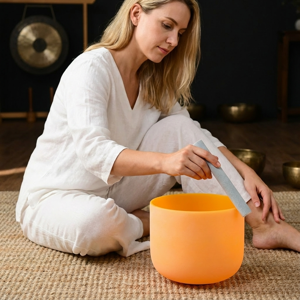 Bol chantant en cristal pour chakra du plexus solaire, note Mi jaune