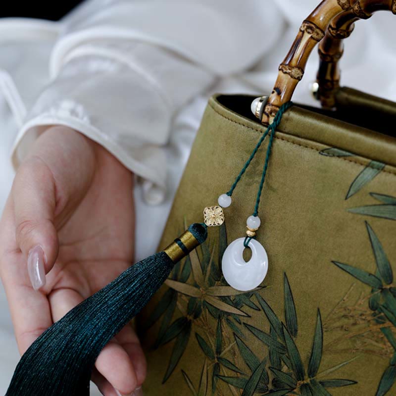 Sac à main en bambou jaune vert avec anses en bambou | Accessoire spirituel