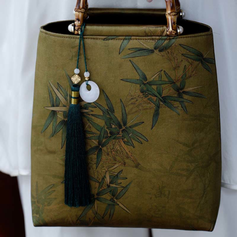 Sac à main en bambou jaune vert avec anses en bambou | Accessoire spirituel