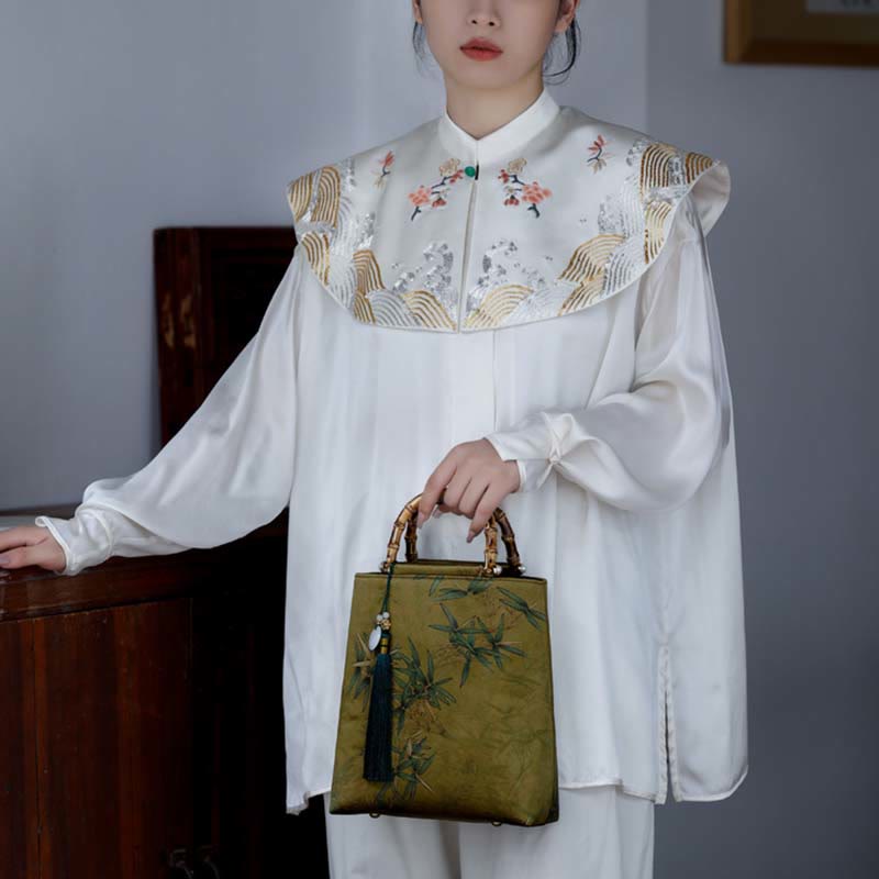 Sac à main en bambou jaune vert avec anses en bambou | Accessoire spirituel