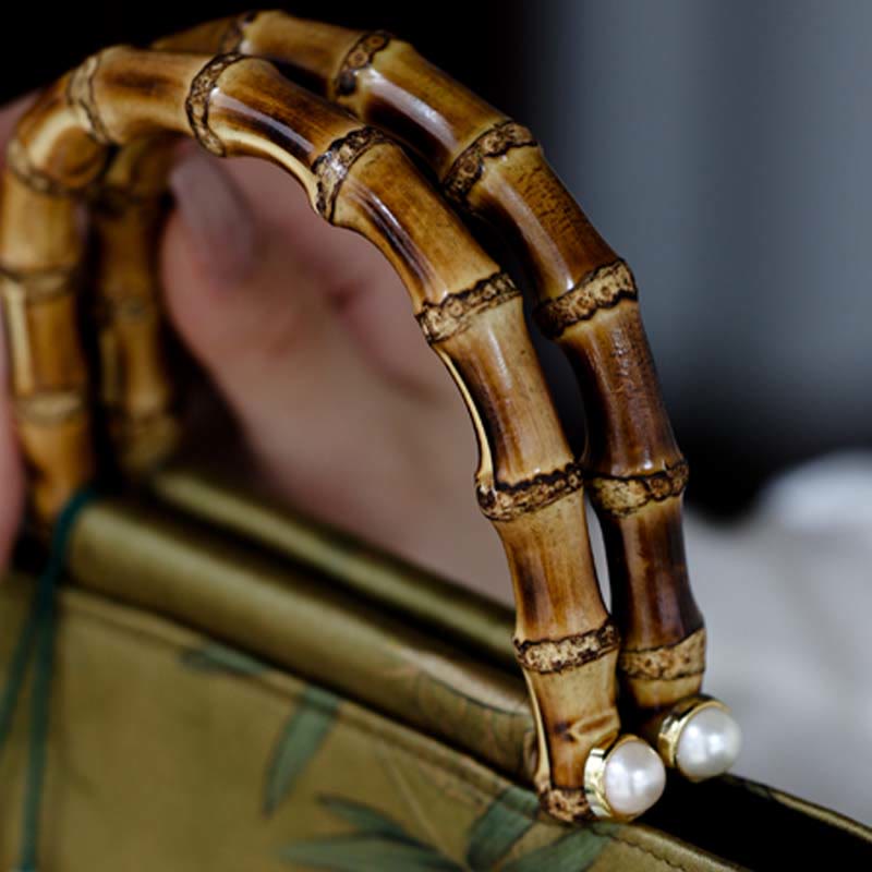 Sac à main en bambou jaune vert avec anses en bambou | Accessoire spirituel