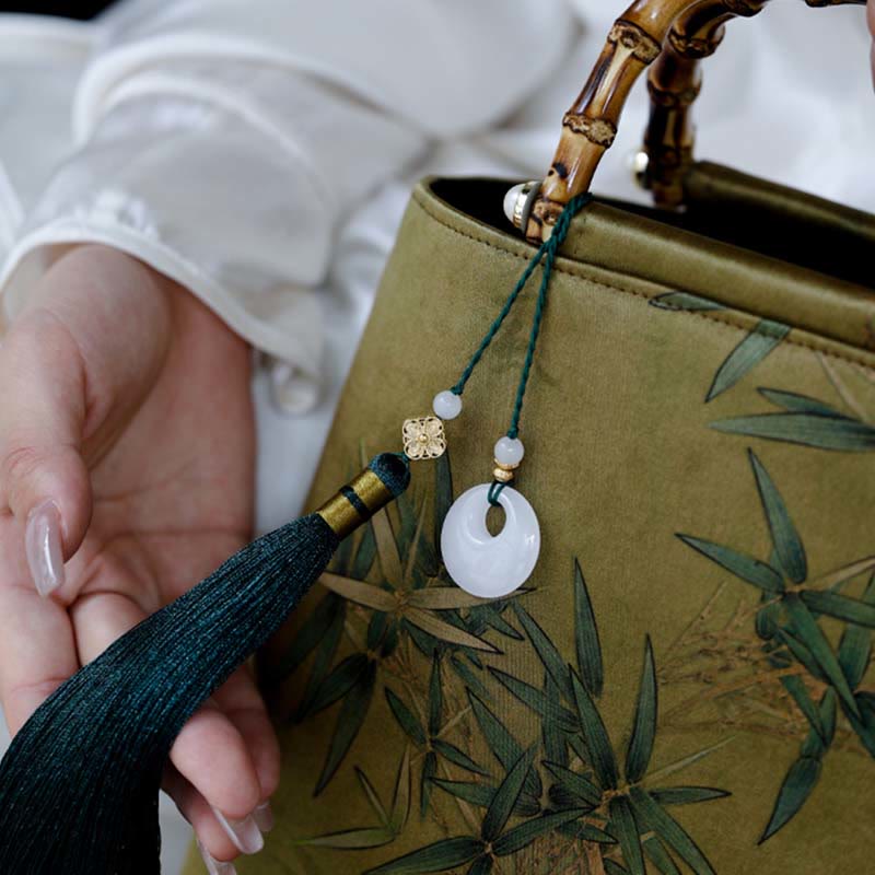 Sac à main en bambou jaune vert avec anses en bambou | Accessoire spirituel