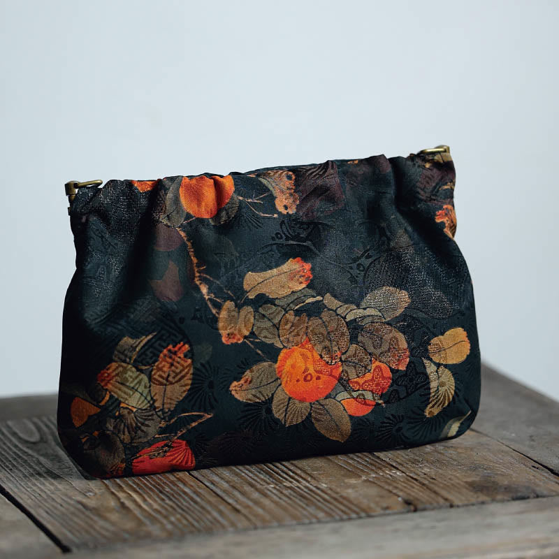 Sac bandoulière en coton à fleurs jaunes et vertes 16 x 22 cm