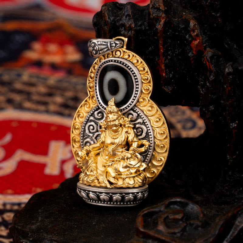 Pendentif collier jaune Jambhala Om Mani Padme Hum