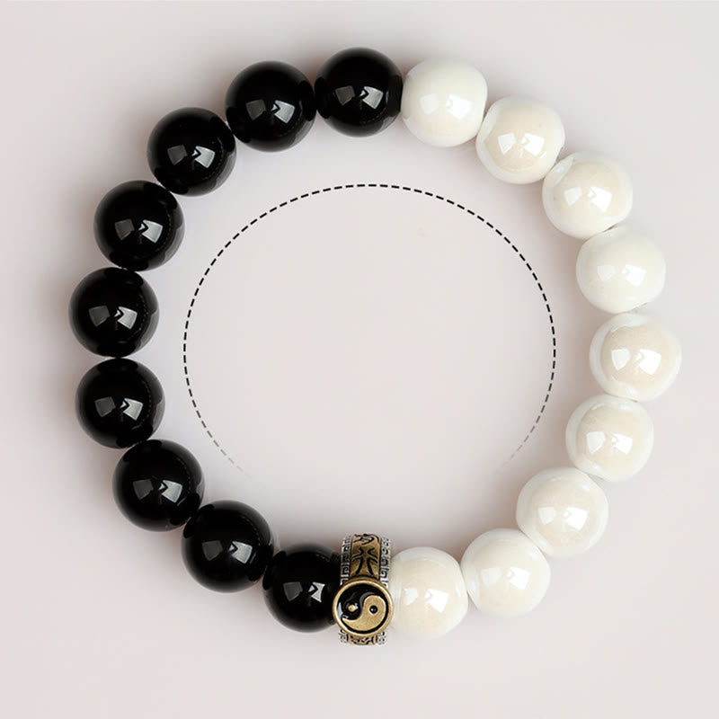 Bracelet en porcelaine blanche obsidienne Yin Yang
