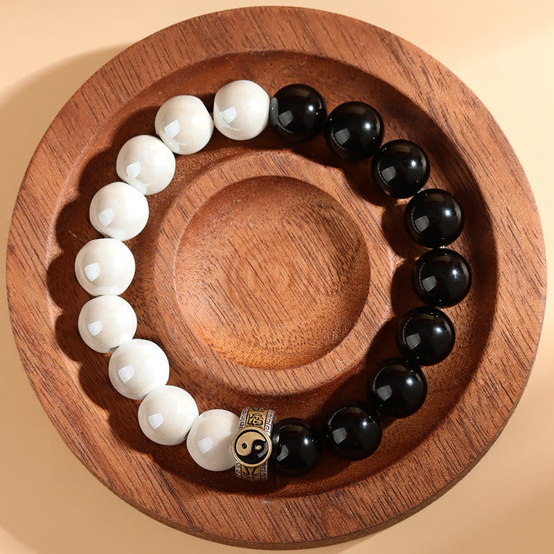 Bracelet en porcelaine blanche obsidienne Yin Yang