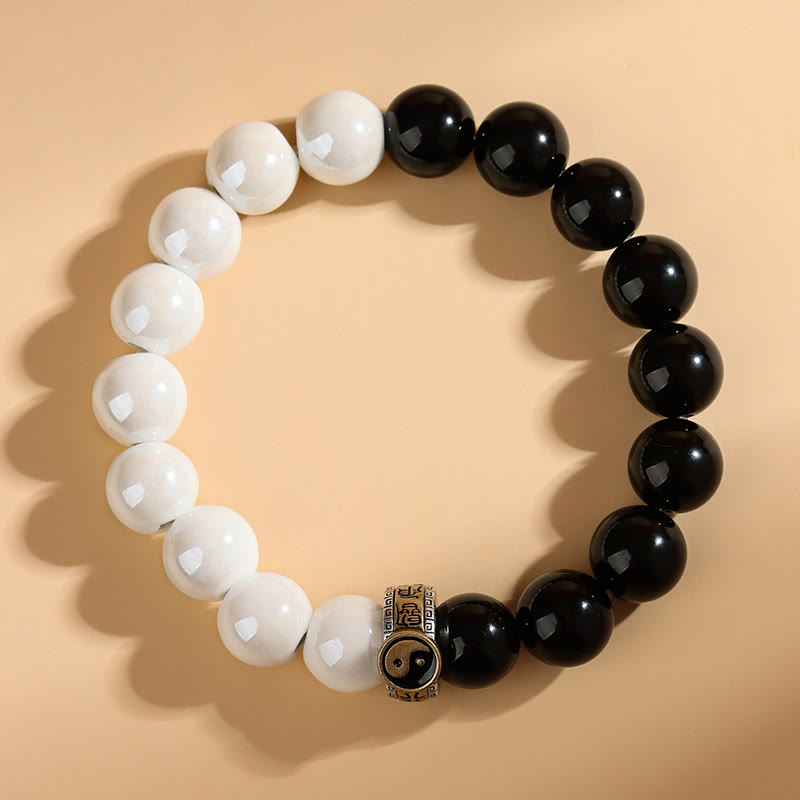 Bracelet en porcelaine blanche obsidienne Yin Yang