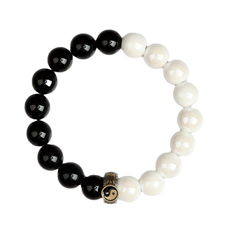 Bracelet en porcelaine blanche obsidienne Yin Yang