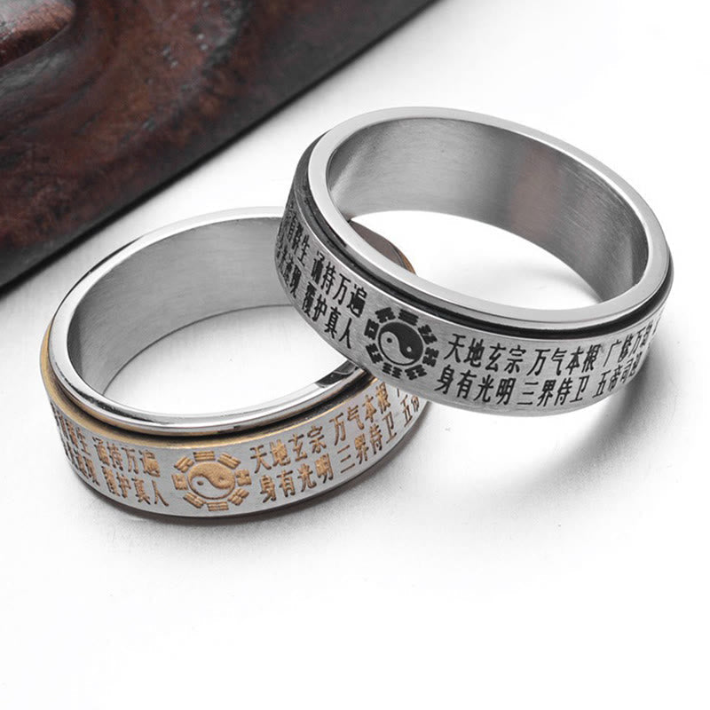 Bague d'équilibre rotative en acier titane Yin Yang avec symboles Bagua
